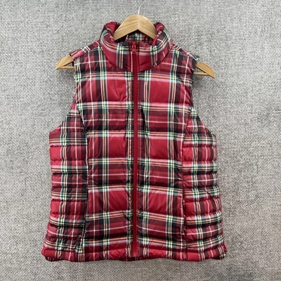 Lands End Red Plaid Full Zip Outdoor Vest Women’s Med Down Filled Snap Pockets - Image 1 of 4