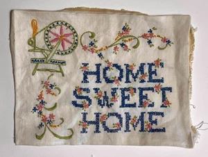 Vintage 1950er - Home Sweet Home - besticktes Stoffschild ungerahmt 9" x 12" - Bild 1 von 2