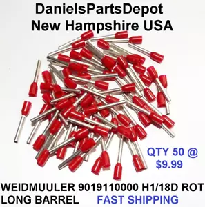 QTY50 WEIDMULLER 901910000 MAX 17 AWG INSULATED WIRE CRIMP END LONG RED FERRULE - Picture 1 of 15