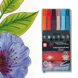 6pcs Sakura Koi Colouring Brush Pen Lettering Calligraphy Watercolour - Sunset - Picture 1 of 7
