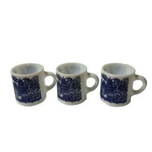 (3) VTG Hazel Atlas Milk Glass Royal China Blue Willow Coffee Cup - Picture 1 of 6