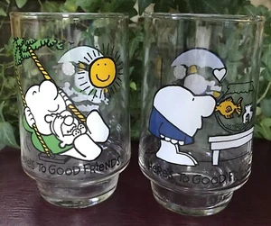 Set of 2 Vtg 1977 Ziggy Here's To Good Friends 7-UP Promotional Glass 10 oz NICE - Picture 1 of 9