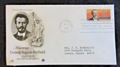 FDC #2147 *Frederic Auguste BARTHOLDI* 7/18/85*Artcraft cachet*22c Stamp* - Image 1 of 2