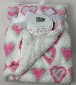 HTF NWT Hello World Pink Aqua Teal Turquoise And White Hearts Plush Baby Blanket - Picture 1 of 5