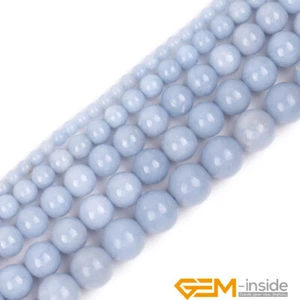 Natural Blue Angelite Stone Round Loose Beads for Jewelry 15" 6mm 8mm 10mm 12mm - Picture 1 of 40