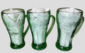 3 tazas Coca-Cola con mango de vidrio verde pesado (14 oz) LIBBEY ~ ¡Excelente estado! - Imagen 1 de 19