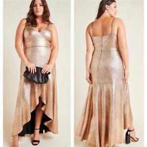 NWT Hutch x Anthropologie Vicky Metallic Gold V Neck Ruffle Maxi Dress Size 22W