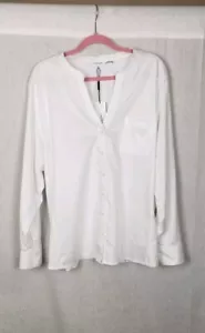 Calvin Klein Womens White Blouse Plus 3X Button Front Pocket V-neck Classy Work - Picture 1 of 8