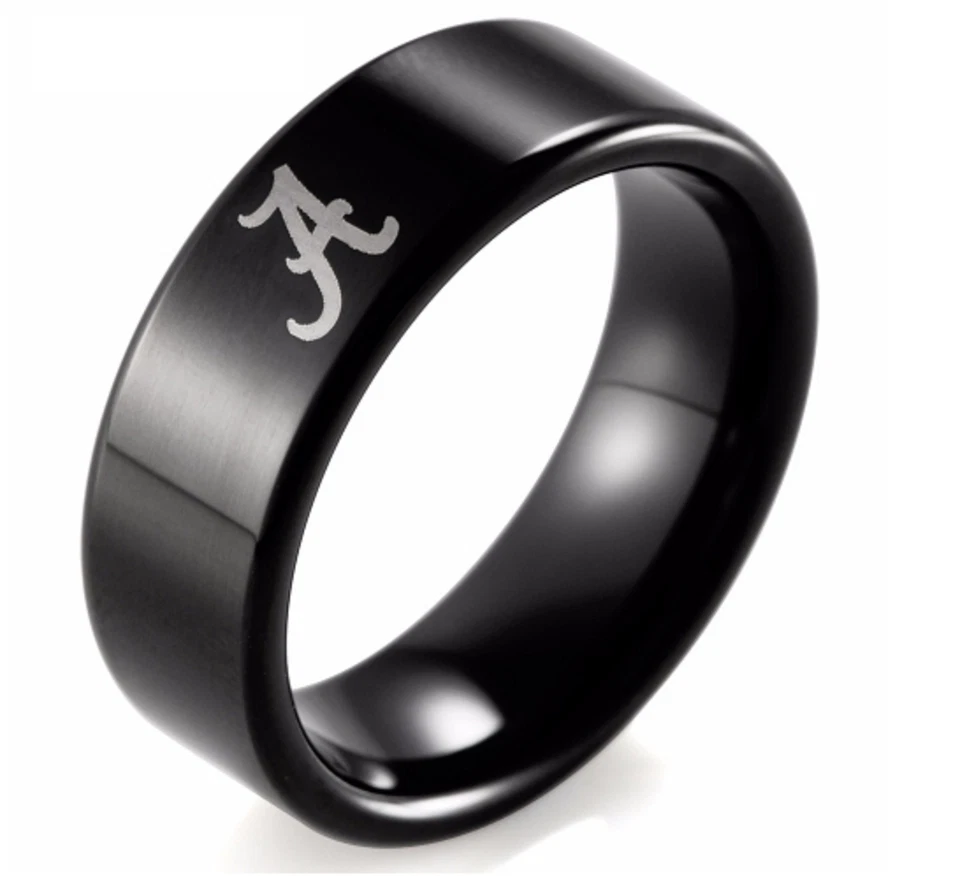 Alabama Crimson Tide Black Tungsten Steel Ring "A"  Sizes: 12 & 13  NCAA - Image 1 of 1
