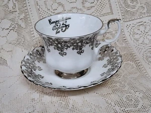 Royal Albert vintage teacup -25th Anniversary silver on white teacup - Picture 1 of 6