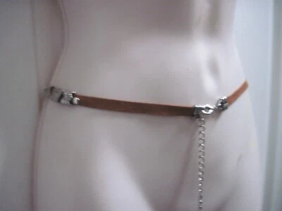 Vintage Cowgirl Concho Belt Thin Brown Suede Leather & Turquoise 0.5 Adjustable - Image 1 of 4