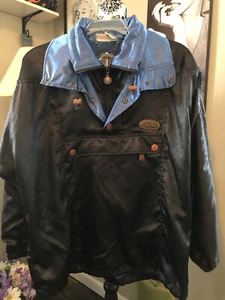 Vintage 1990s Ellesse Ski Metallic Navy Embroidered Pullover Jacket Size 46 - Picture 1 of 10