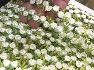 Vintage Blumen Rokoko Borte 3/8" Baumwolle weiß grün 1 Yard Tschechoslowakei - Bild 1 von 4