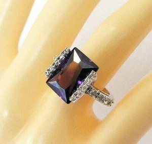14K W. Gold Plated 7.5 Ct Radiant Cut Amethyst CZ Solitaire Ring with Accent, 6 - Picture 1 of 2