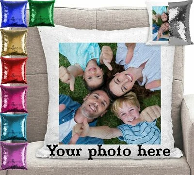 Personalised Customised Your Photo Cushion Cover Sequin Throw Pillow Flip Sequin - image 1 of 4