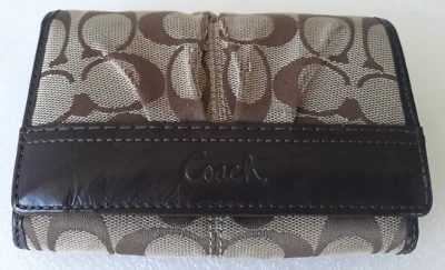 Vintage ~ Coach Logo Signature Canvas Brown Leather Trim Wallet Envelope Bifold - Image 1 of 4