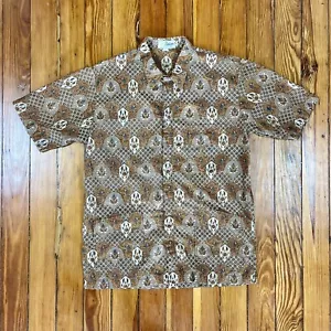 Sunan Batik Solo Vintage Button Up Short Sleeve Shirt XL Brown Black Cotton - Picture 1 of 7