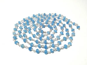 10 Feet Sky Blue Chalcedony Rondelle 4-4.5mm Beads, Rosary Chain Silver Wire - Picture 1 of 5