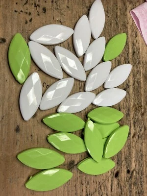 ACRYLIC BEADS ~ WHITE & LIME~ FACETED RECTANGLES ~ Pack of 24 - Image 1 of 3