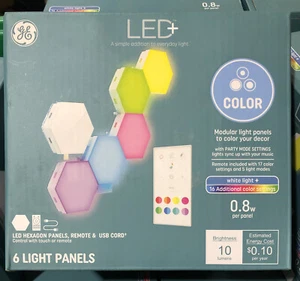 GE LED+ Color Changing Hexagon Tile Panels, 17 Color Settings & 5 Light Modes, N - Picture 1 of 3