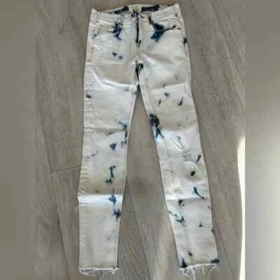 Pantalones de mezclilla McGuire Newton ajustados desgastados ácidos tiro medio salpicados blanqueados Foto 1 de 4