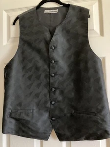 Perry Ellis Black Tuxedo Vest~Poly/Rayon~Diamond design~XL 46/48 - Picture 1 of 6