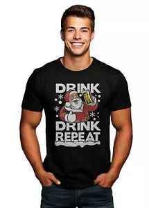 PrintBar Drink Drink Repeat Weihnachtsmann T-Shirt - lustig und festlich! 100% Baumwolle, Funn - Bild 1 von 58