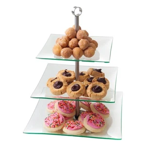 Home Dess Chef Buddy Three Tier Square Glass Buffet and Dessert Stand, 1 Pack, - Picture 1 of 6