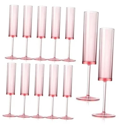12 Pieces Champagne Flutes 6 OZ Acrylic Reusable Wedding Toasting 38.85 Pink - Image 1 of 4