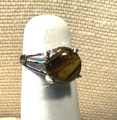 Moda Anillo Ojo de Tigre Piedra Tono Plata Talla 7.5 Nuevo sin Etiquetas Lote 68 36 Foto 1 de 3
