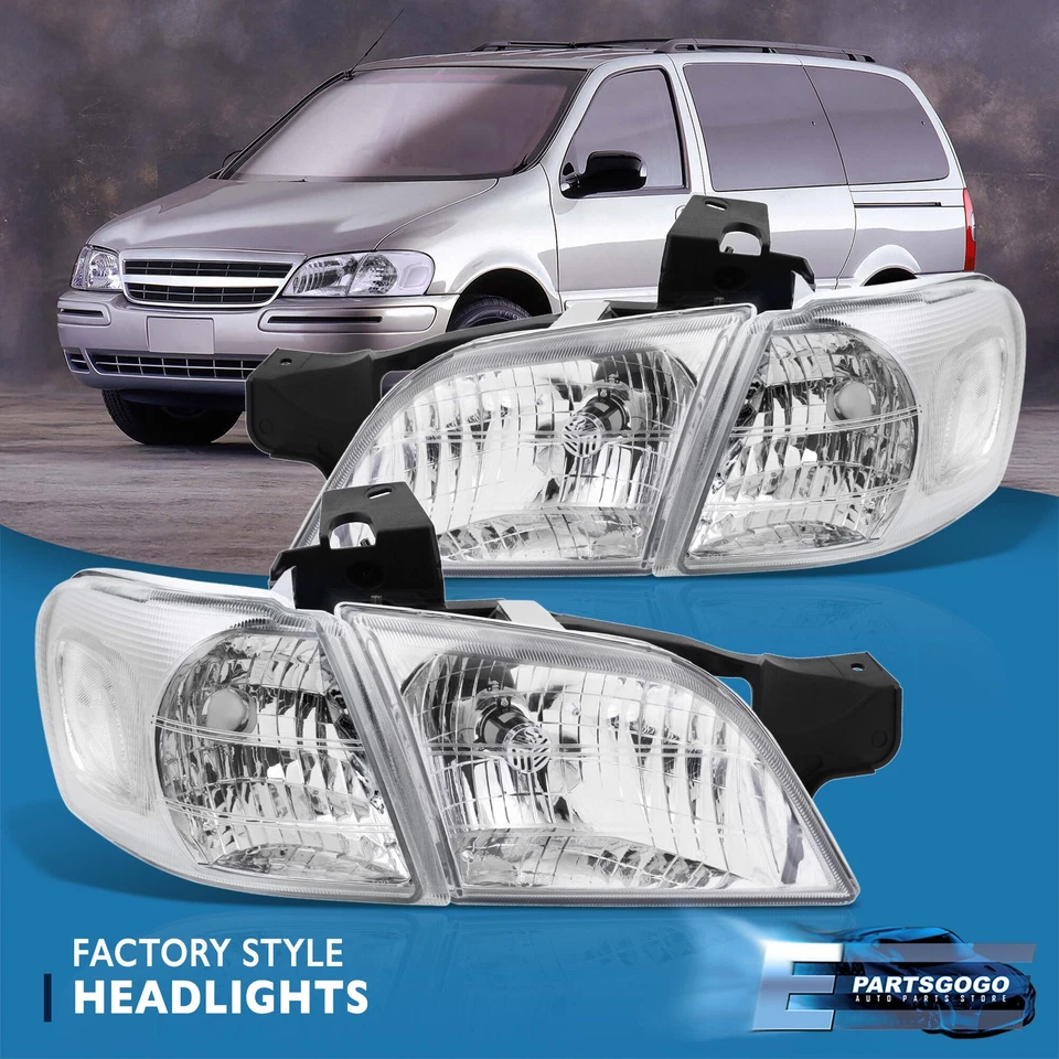 For 97-05 Chevy Venture Chrome Clear Reflector Headlights + Corner Signal Lamps Foto 1 de 4