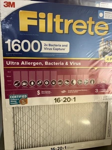 3M 4 Pack Filtrete Ultra Allergen ACFilter MPR 1600 MERV 16 x 20 x 1 (2-4 Packs) - Picture 1 of 6
