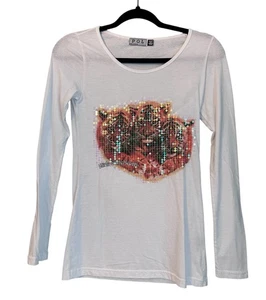 POL Pailletten Tiger weiß Langarm T-Shirt Neu ohne Etikett S Boho Rick Butterworth - Bild 1 von 6