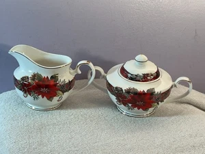 Christmas Creamer & Covered Sugar Grace Teaware poinsettia design AA255 - Picture 1 of 7