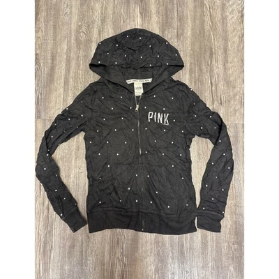 ROSA Victoria's Secret Negro Lunares Cremallera Completa Sudadera con Capucha XS Foto 1 de 4