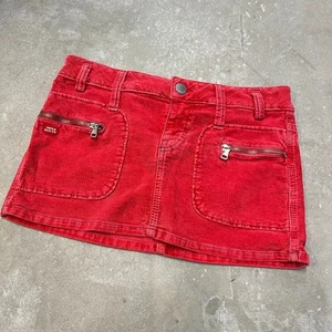 Vintage Miss Sixty Red Corduroy Cord Micro Mini Skirt Y2k 00s Low Rise Denim - Picture 1 of 9