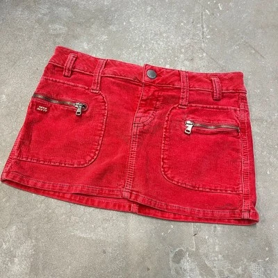 Minifalda vintage Miss Sixty roja con cordón de pana micro Y2k 00s tiro bajo denim Foto 1 de 4