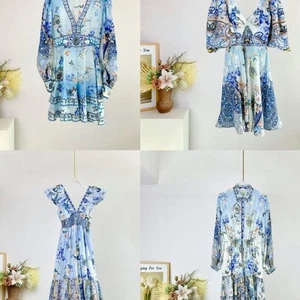 CAMILLA Damen Kleid Urlaubsstil Blumen Seide kurzer Rock Baumwolle langer Rock - Bild 1 von 7