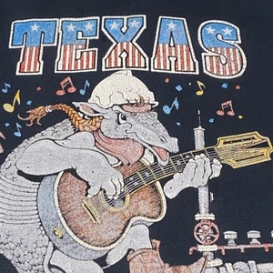 Vintage TEXAS Armadillo Guitar Player Cowboy Oil Ril Oil Man Music Sweatshirt - Picture 1 of 8