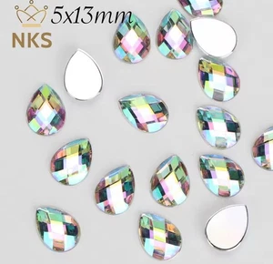 50 x NKS® AB Glue on Flat Back Teardrop Crystals, Pear Shape Rhinestone, 5x13mm - Picture 1 of 3