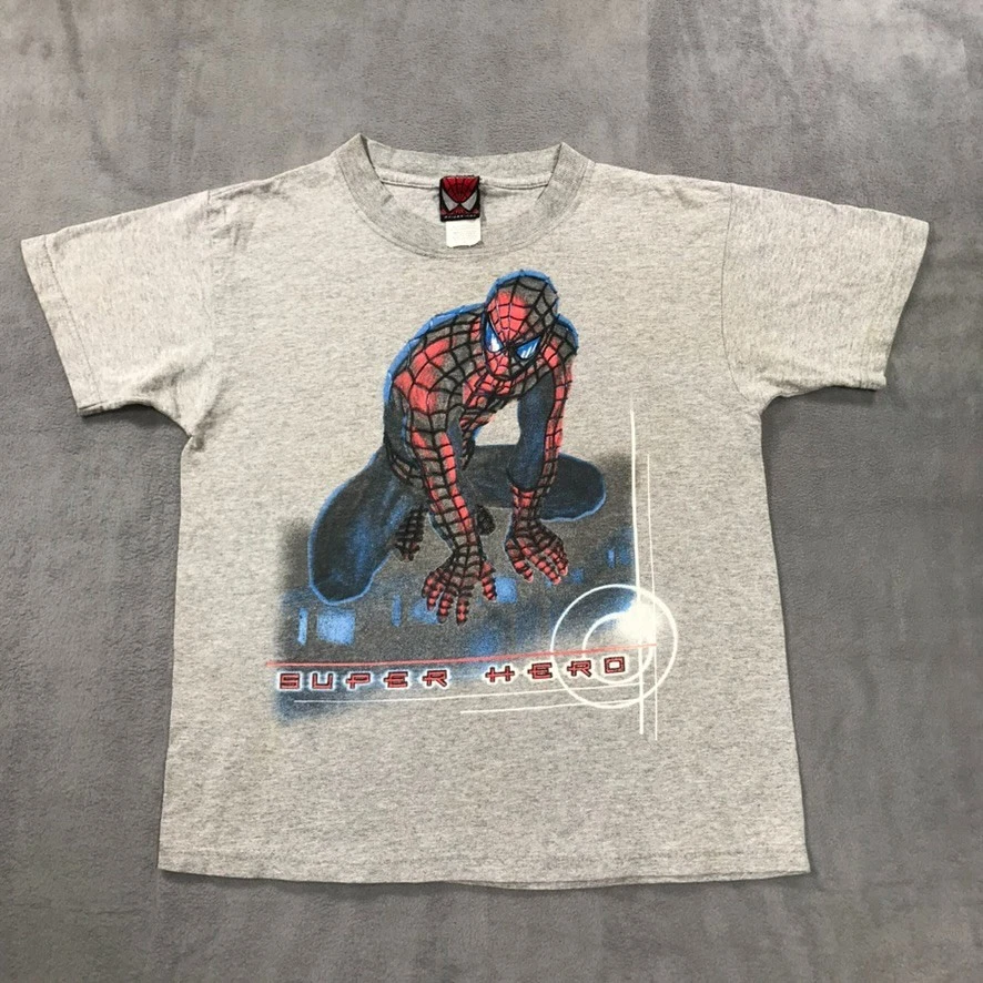 Vintage Y2K Spider-man T Shirt Boys Large Grey Movie Promo Kids 2002 Super Hero - Image 1 of 4
