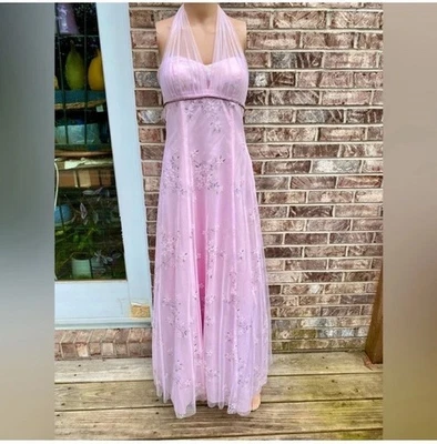 Vestido de graduación brillante superpuesto rosa claro y plata pastel Betsy & Adam vintage años 90 Foto 1 de 4