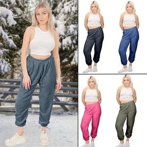 Mujeres Peluche Polar Joggers Invierno Suelto Dobladillo Cierre Damas Ropa de Salón Pantalón Reino Unido - Imagen 1 de 29