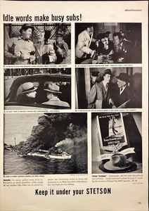 1943 Idle Words Make Busy Subs Stetson Hats World War II Vintage Print Ad - Picture 1 of 1