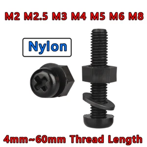 Tornillos Phillips de nailon negro con tuercas y arandelas métricas M2 M2,5 M3 M4 M5 M6 M8 - Imagen 1 de 67