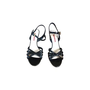 prada platform  wedge Patent Leather Sling-Back sandals Black Size 37 - Picture 1 of 9