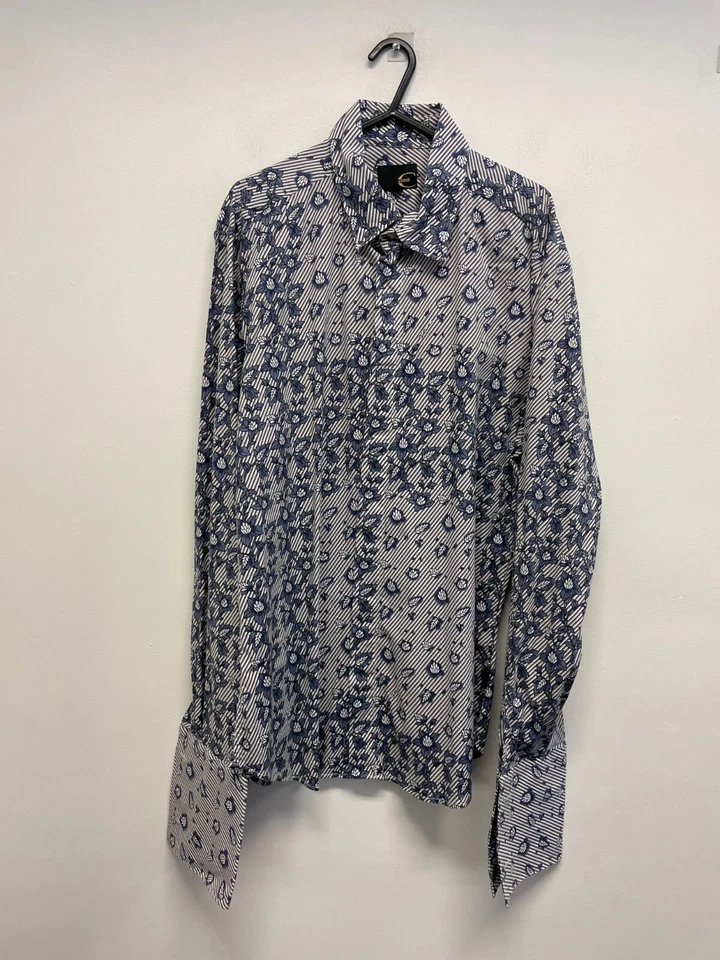 CAMISA JUST CAVALLI DC AZUL RAYAS Y FLORAL TALLA 16 L NUEVA SIN ETIQUETAS EC (S728) Foto 1 de 4