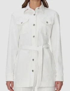 $298 7 For All Mankind Women's White Belted Denim Safari Jacket Coat Size L - Picture 1 of 3