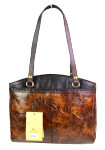 NWT Patricia Nash TOOLED TAN BROWN REAL LEATHER TOTE SHOULDER BAG HANDBAG PURSE - Picture 1 of 17