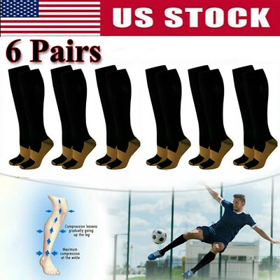 6 Pair Mens Womens Copper Compression Socks 20-30mmHg Graduated Support Stocking - Image 1 of 4
